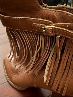 Ivanka Trump Brown Fringe Ankle Boots with Buckle Detail